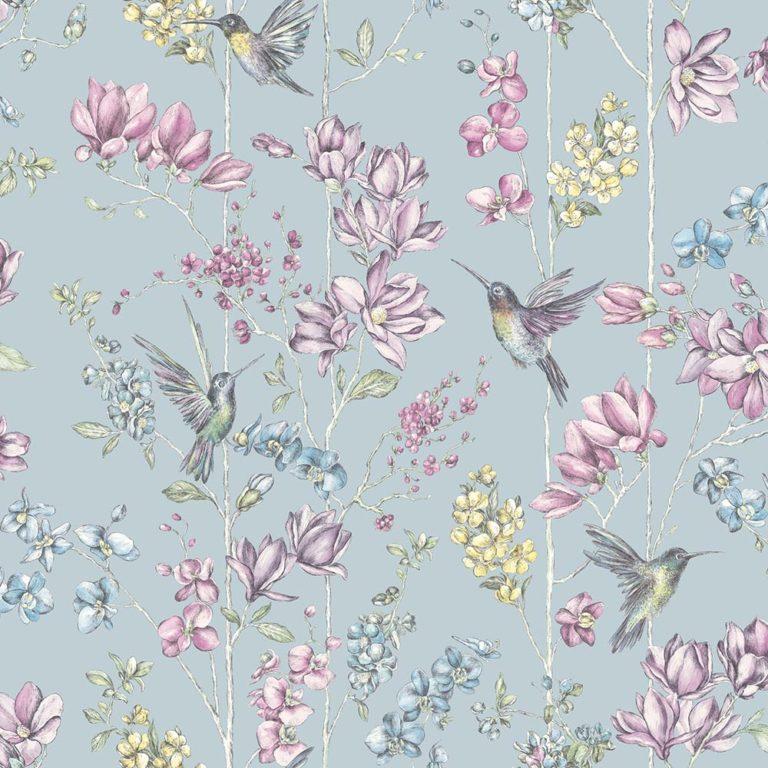 Sample - Hummingbird Charm Wallpaper - Blue