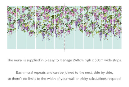 Trailing Wisteria - Hybrid Mural  - Amethyst & Sky