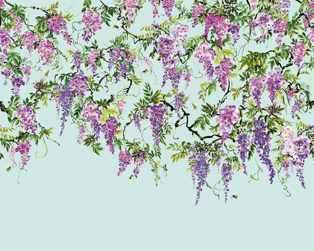 Trailing Wisteria - Hybrid Mural  - Amethyst & Sky