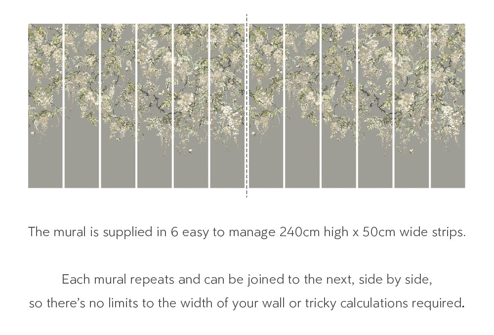 Trailing Wisteria - Hybrid Mural  - Linen & Stone