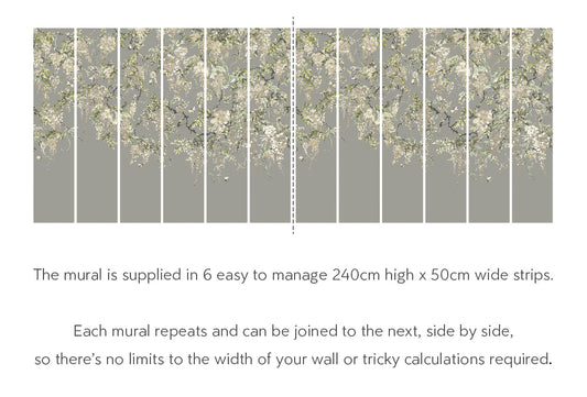 Trailing Wisteria - Hybrid Mural  - Linen & Stone