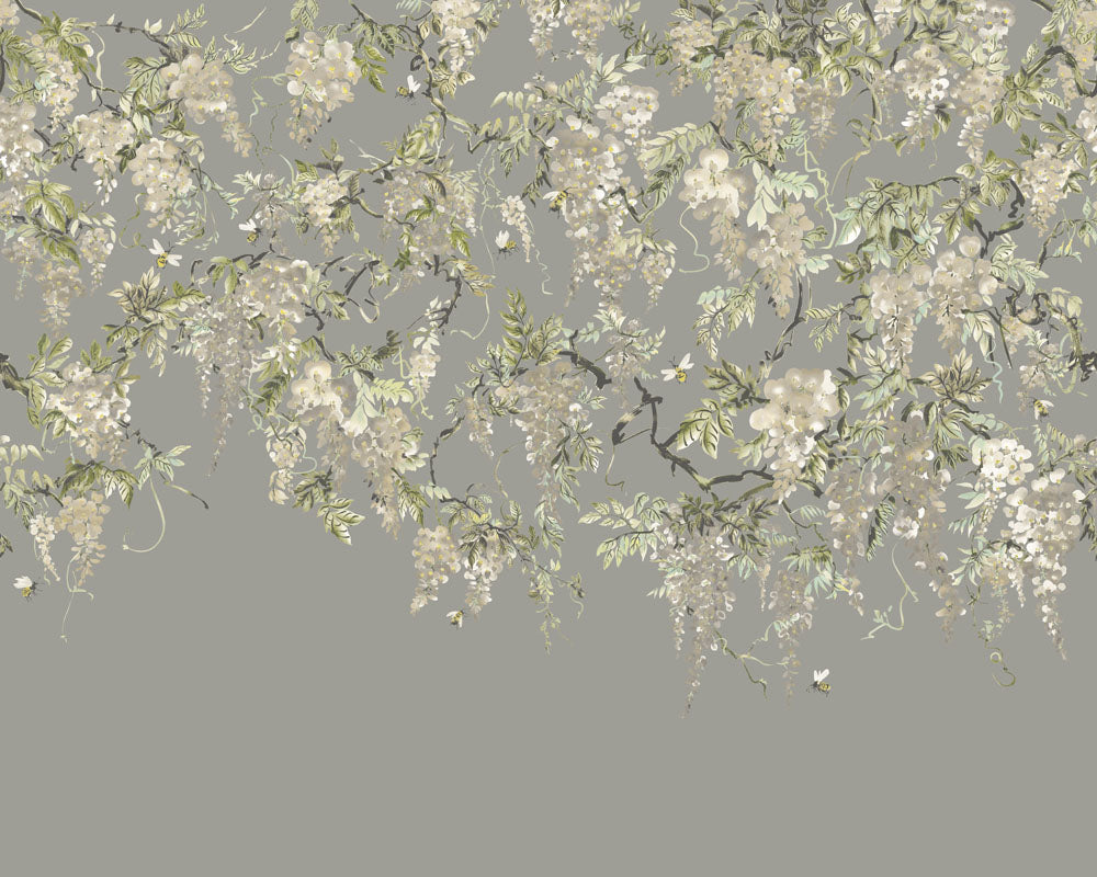 Trailing Wisteria - Hybrid Mural  - Linen & Stone