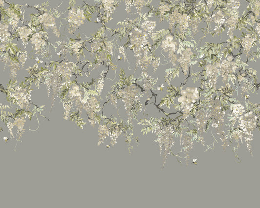 Trailing Wisteria - Hybrid Mural  - Linen & Stone