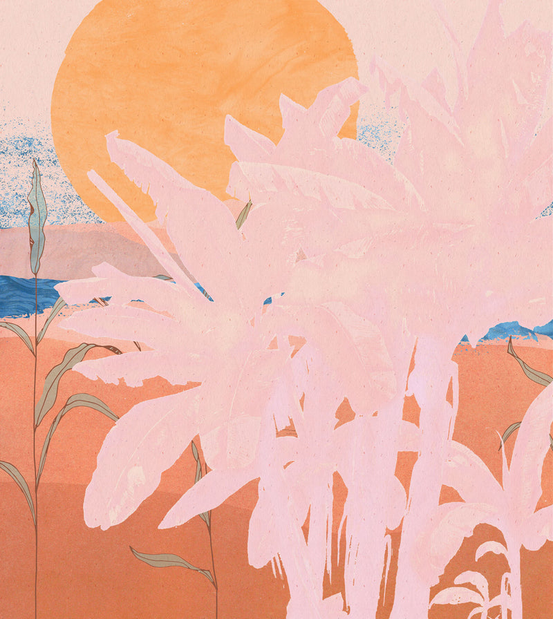 Platanos Pink - Pastel Banana Leaves -Mural Wallpaper (per m2)