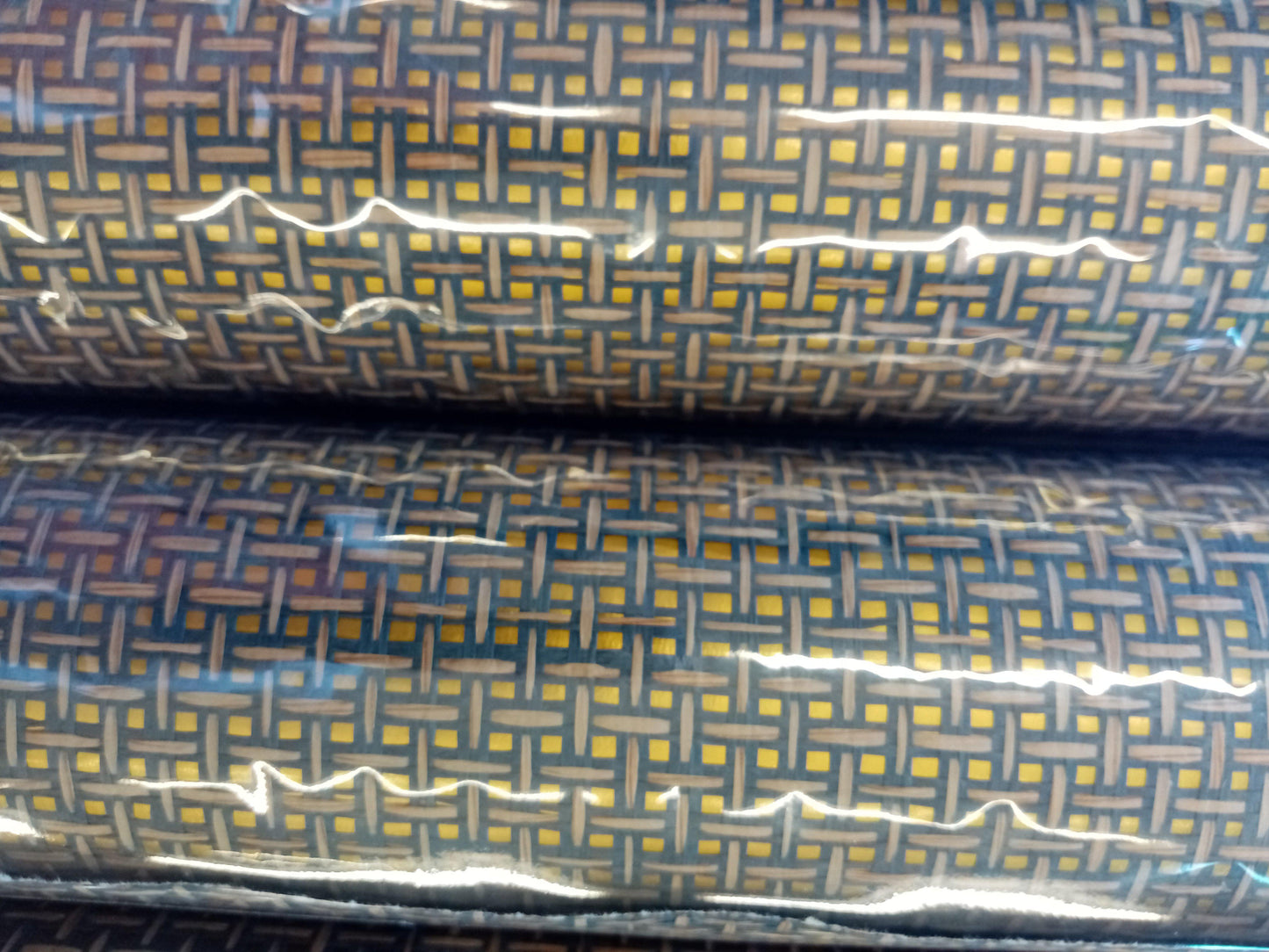 Basket Weave Grass cloth Wallpaper - Ink Grey on Gold