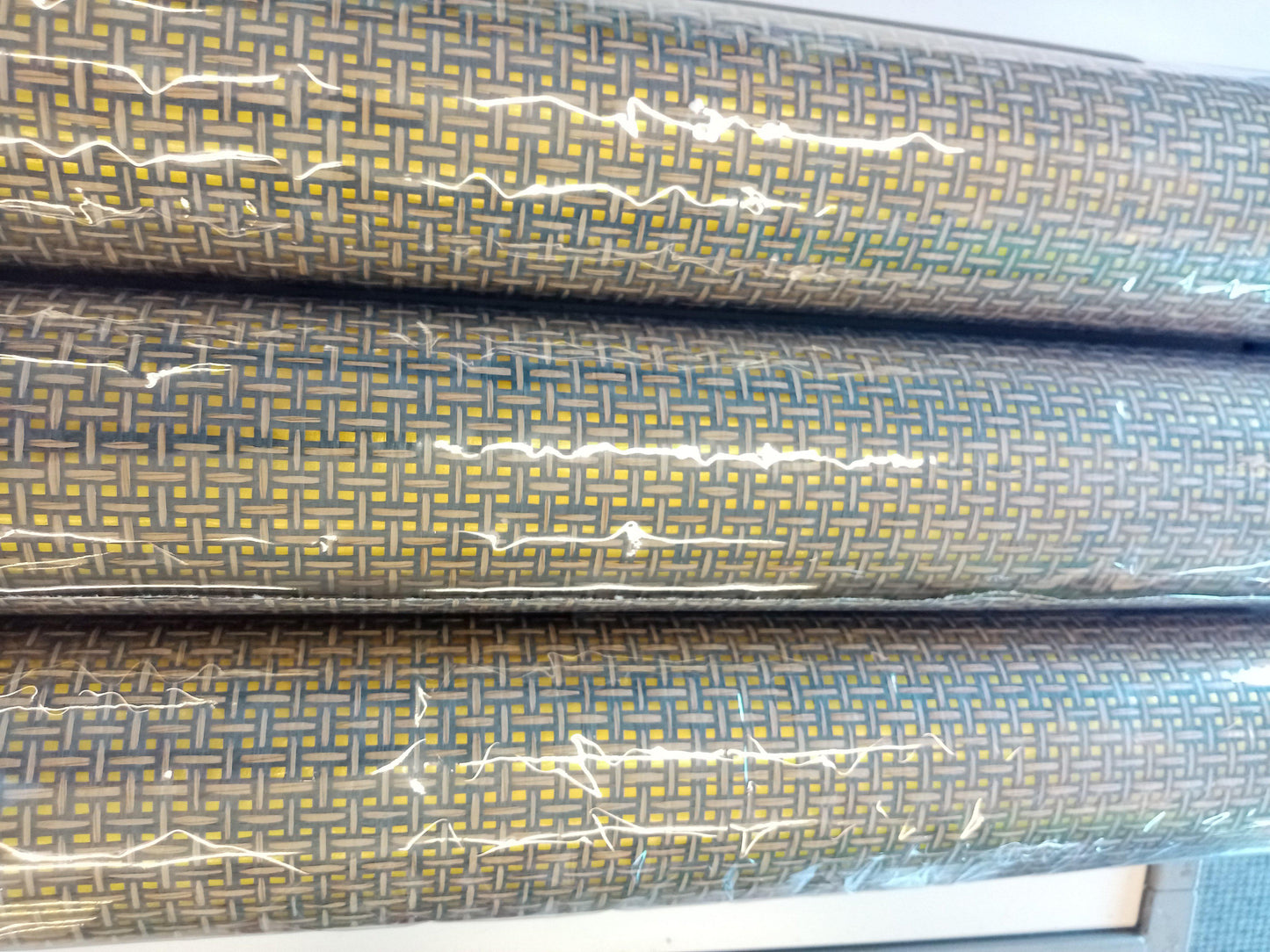 Basket Weave Grass cloth Wallpaper - Ink Grey on Gold