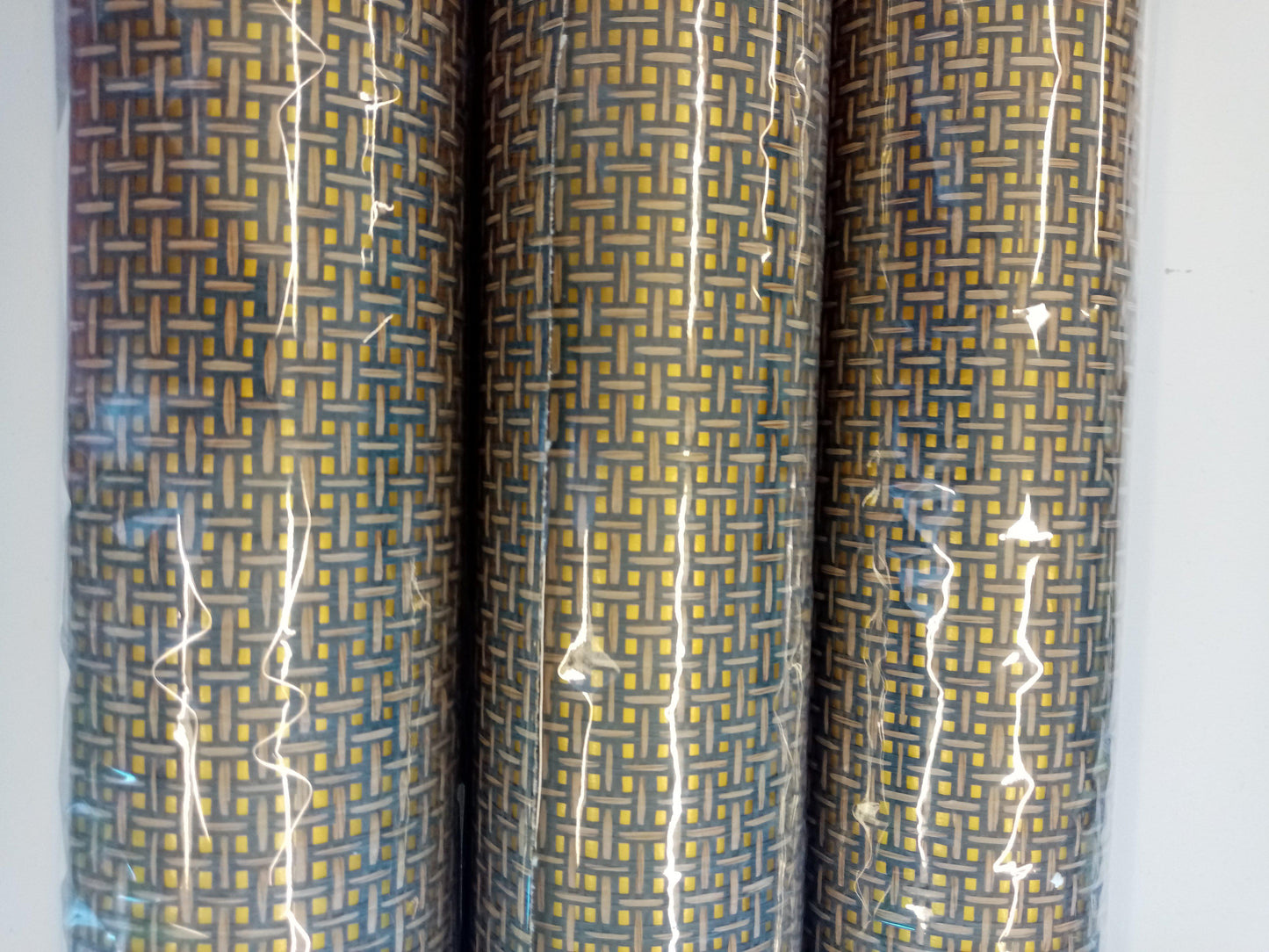 Basket Weave Grass cloth Wallpaper - Ink Grey on Gold
