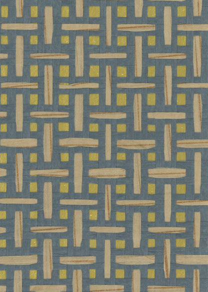 Basket Weave Grass cloth Wallpaper - Ink Grey on Gold