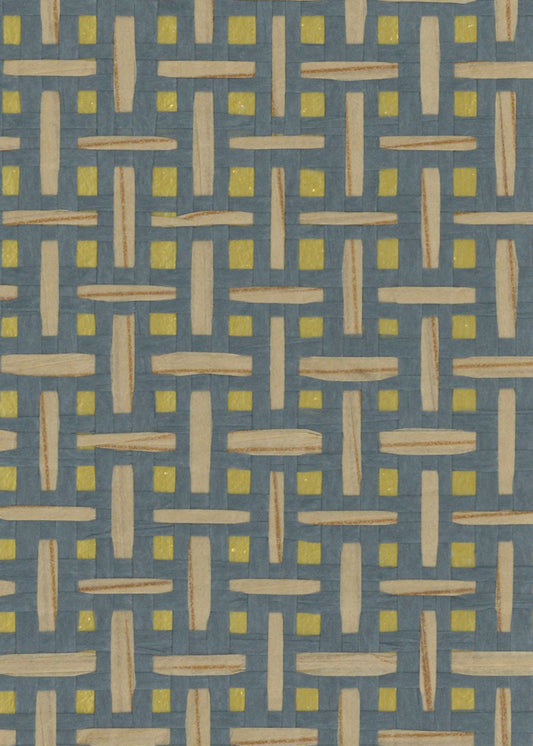 Basket Weave Grass cloth Wallpaper - Ink Grey on Gold
