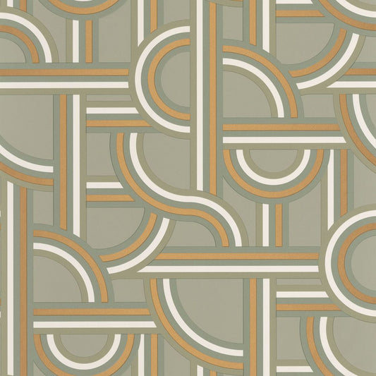 Impass Art Deco Wallpaper - Sage/Gold