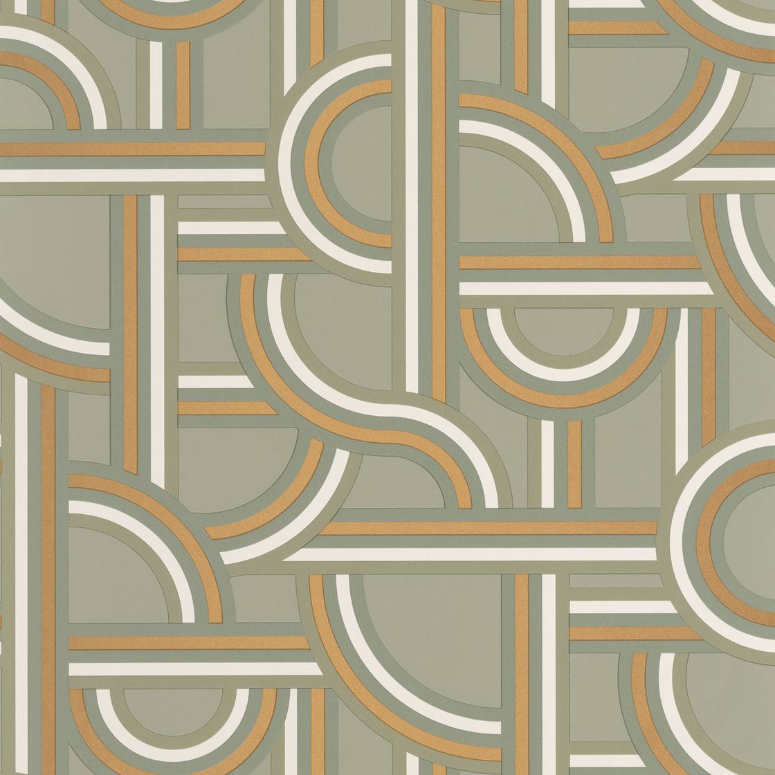 Sample - Impass Art Deco Wallpaper - Sage/Gold