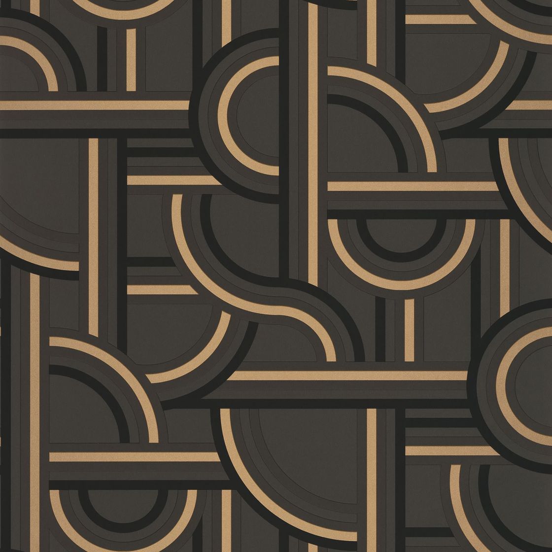 Sample - Impass Art Deco Wallpaper - Black/Gold