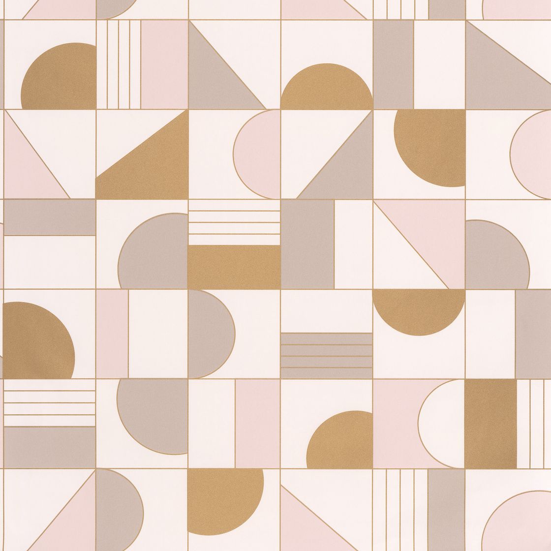 Sample - Puzzle Art Deco Wallpaper - Blush + Gold