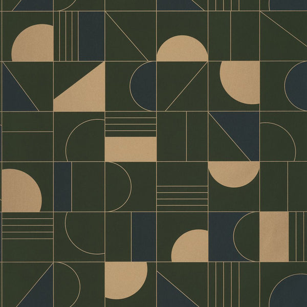 Sample - Puzzle Art Deco Wallpaper - Forest Green + Gold