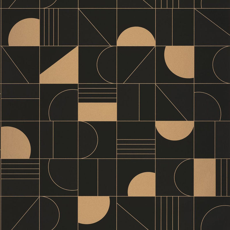 Sample - Puzzle Art Deco Wallpaper - Black + Gold