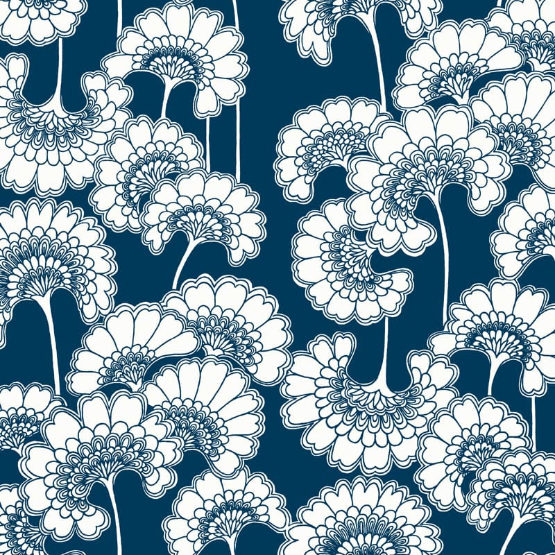 Japanese Floral Wallpaper - Florence Broadhurst - True Blue