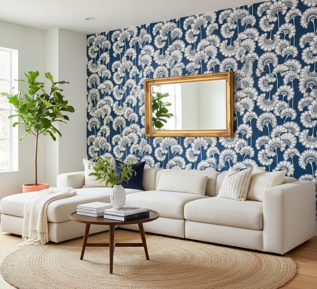 Japanese Floral Wallpaper - Florence Broadhurst - True Blue