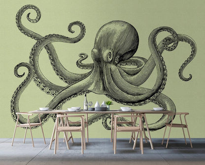 Jules Octopus - Custom Sized Wallpaper Mural (per m2) - Jules 2 Green