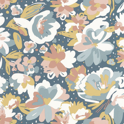 July Flower Power Vinyl Wallpaper - Blue - Last 26 Rolls