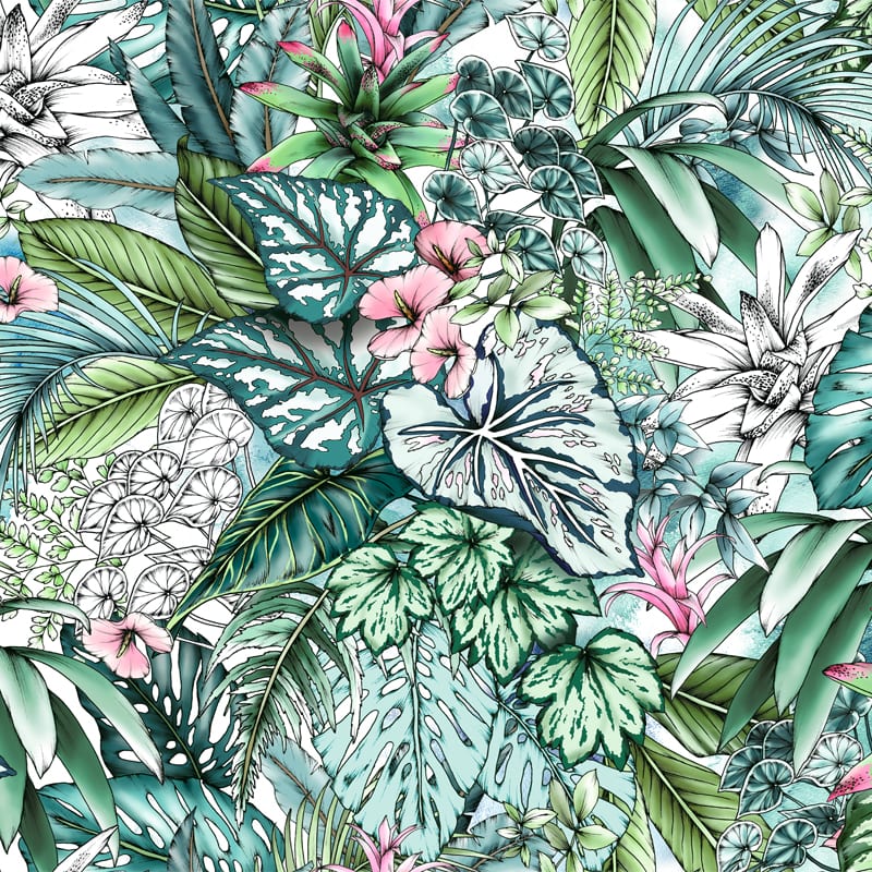 Jungle Typoflora Mural Wallpaper - 4 Colours