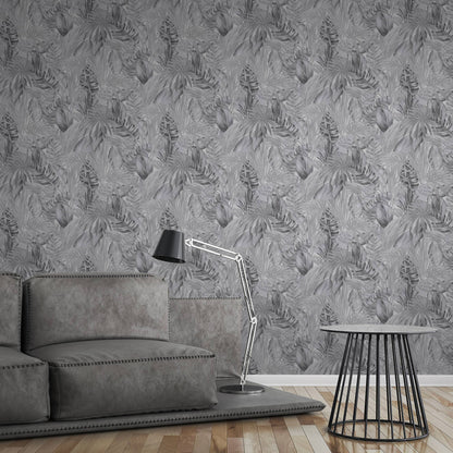Jungle Sketch Wallpaper - Grey