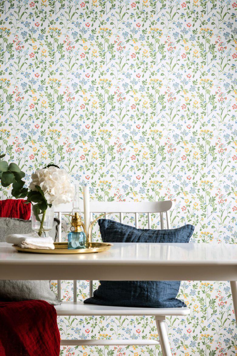 Juni Scandinavian Wallpaper - White/Multi - Discontinuing