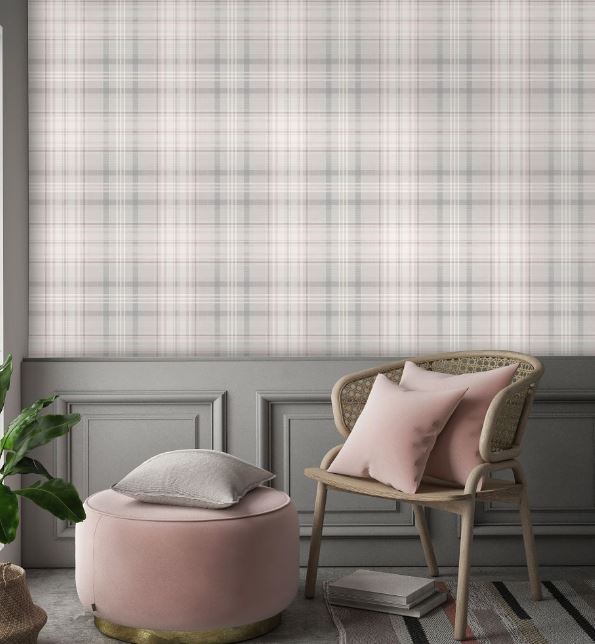Sample - Kirkham Check - Plaid Wallpaper - Pink