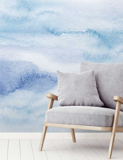 Riviera Watercolor - Blue - Custom Sized Wallpaper Mural (per/m2)