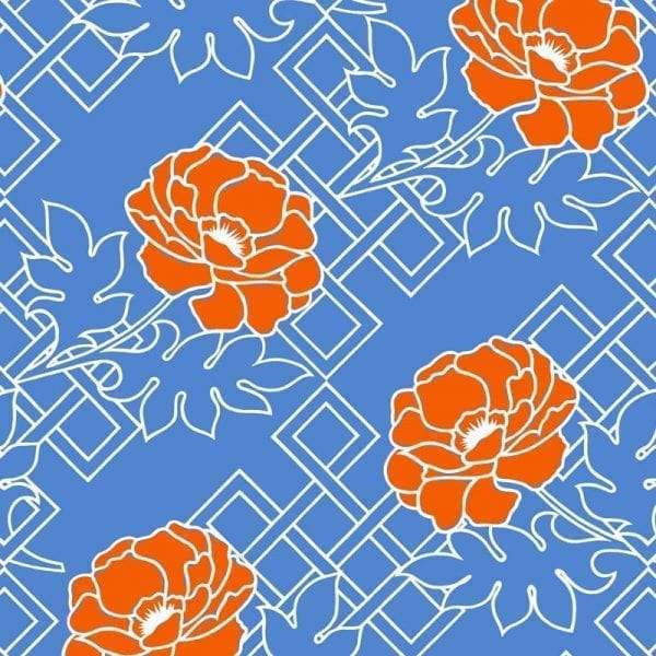 Sample – Large Floral Trellis Florence Broadhurst Wallpaper - Empire Blue