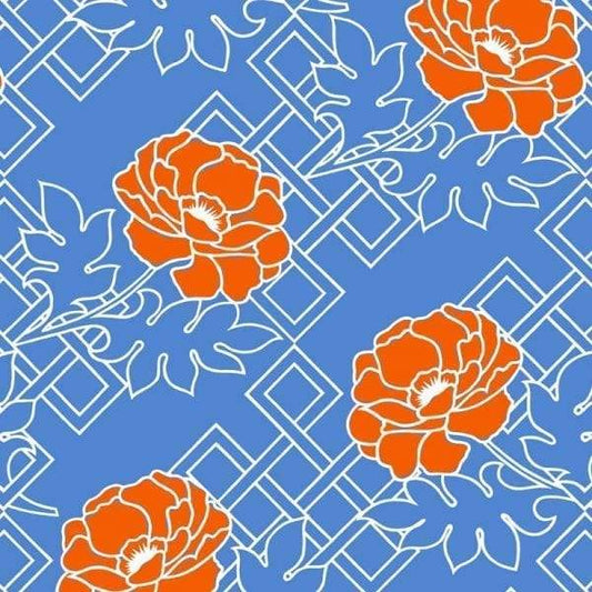 Large Floral Trellis Florence Broadhurst Wallpaper - Empire Blue