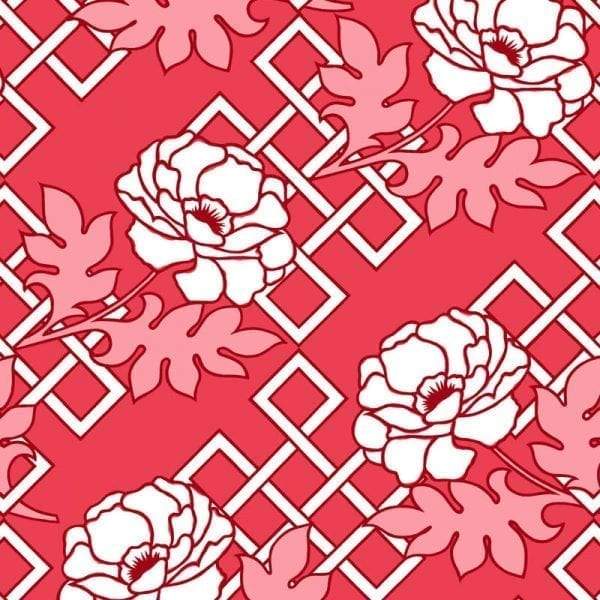 Large Floral Trellis Florence Broadhurst Wallpaper - Red Queen