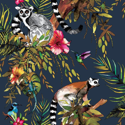 Lemur Wallpaper - Midnight Blue