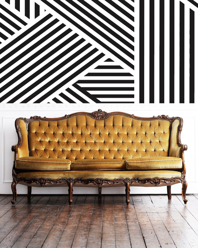 Lines Wallpaper - Lines Big Scale Black & White - Custom Sized Wallpaper Mural (per m2)