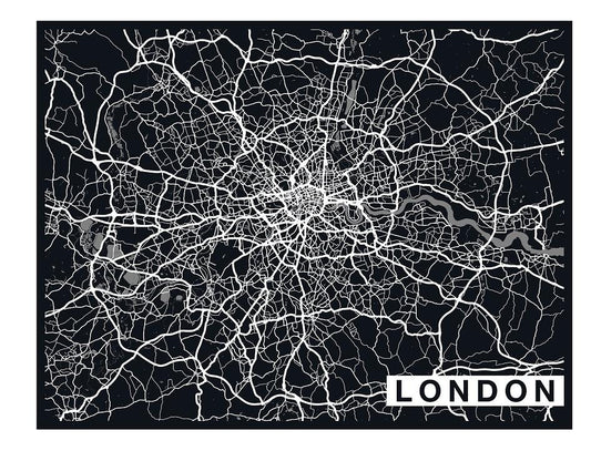 City Map Many Cities - Custom Sized Wallpaper Mural (per m2) - London Ebony