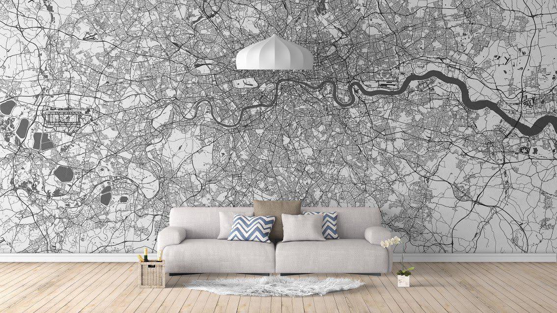 City Map Many Cities - Custom Sized Wallpaper Mural (per m2) - London Newsprint
