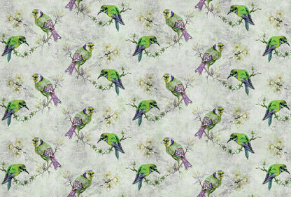 Love Birds - Custom Sized Wallpaper Mural (per m2) - Green/Grey