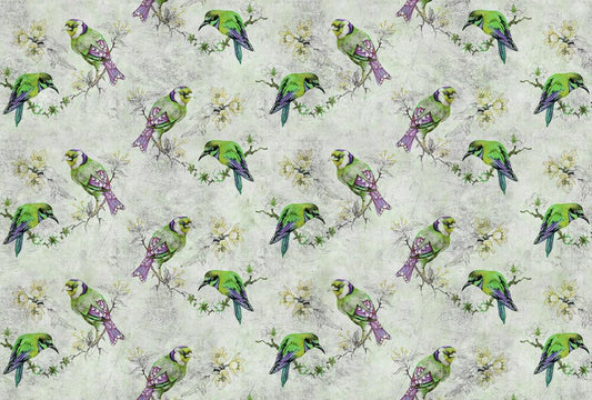 Love Birds - Custom Sized Wallpaper Mural (per m2) - Green/Grey