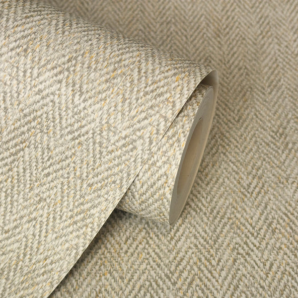 Sample - Harris Texture - Textured Herringbone Wallpaper - Natural