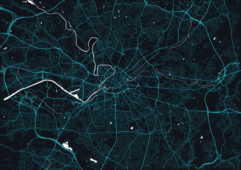 City Map Many Cities - Custom Sized Wallpaper Mural (per m2) - Manchester Night
