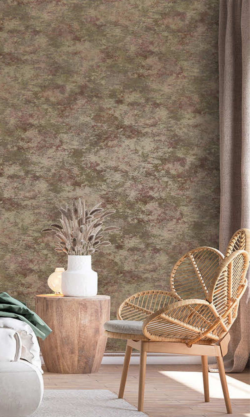 Ozbek - Distressed Elements Wallpaper - Maroon/Khaki