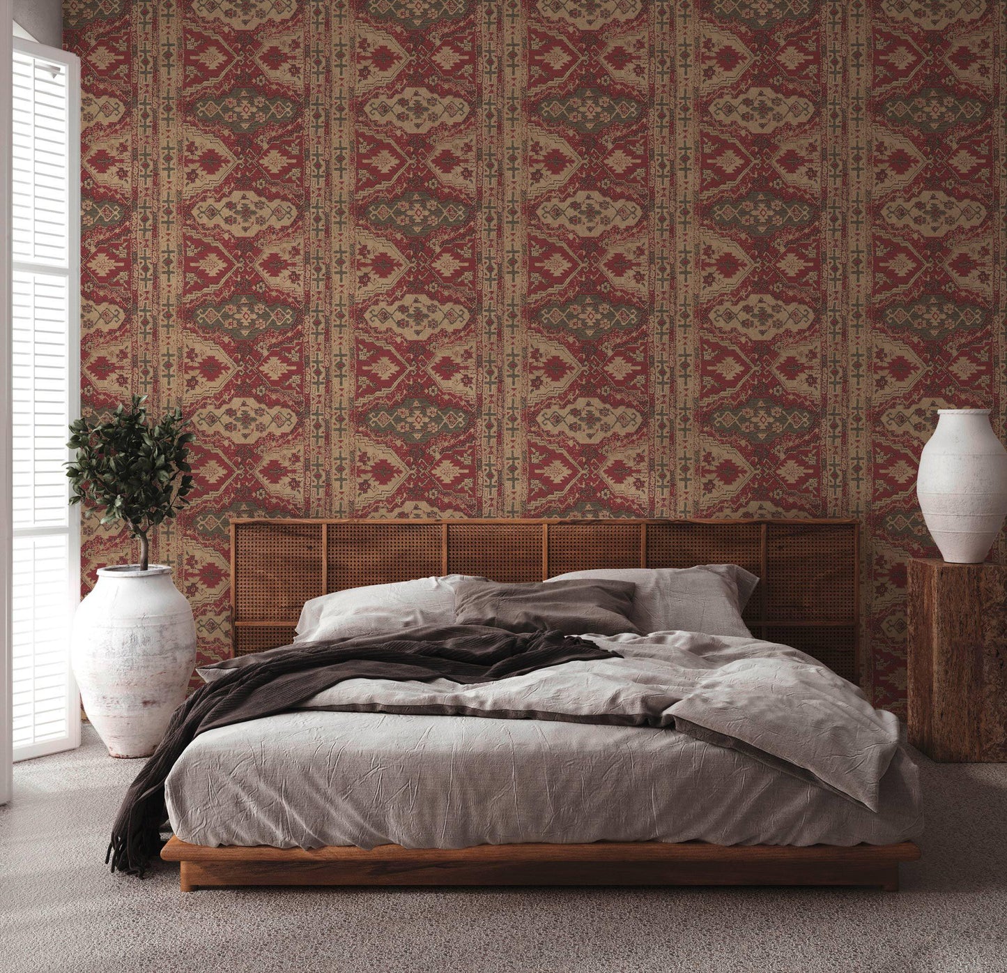 Marrakesh Carpet Wallpaper - Beige Red - Extra Wide