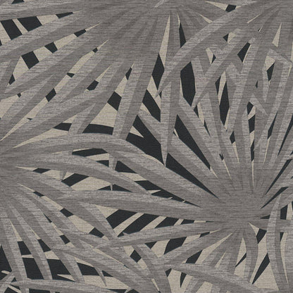 Marrakech Palms Wallpaper - Grey/Metallic Silver/Black