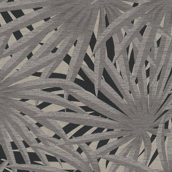 Sample -  Marrakech Palms Wallpaper - Grey/Metallic Silver/Black