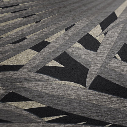 Marrakech Palms Wallpaper - Grey/Metallic Silver/Black