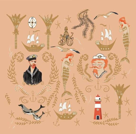 Sample – Mermaid Shipwreck - Coral - Custom Sized Wallpaper Mural (per m2)