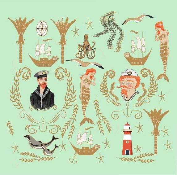 Sample – Mermaid Shipwreck - Mint - Custom Sized Wallpaper Mural (per m2)