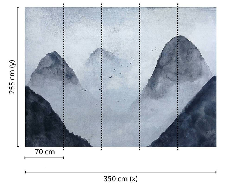 Misty Rocks - Cold Blue - Custom Sized Wallpaper Mural (per m2)