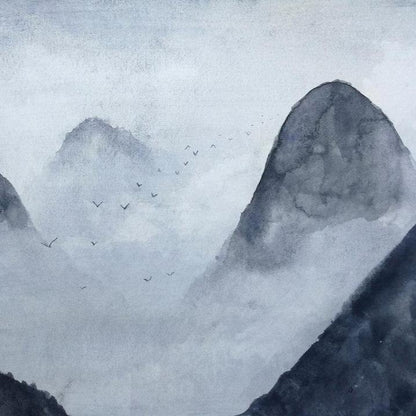 Misty Rocks - Cold Blue - Custom Sized Wallpaper Mural (per m2)