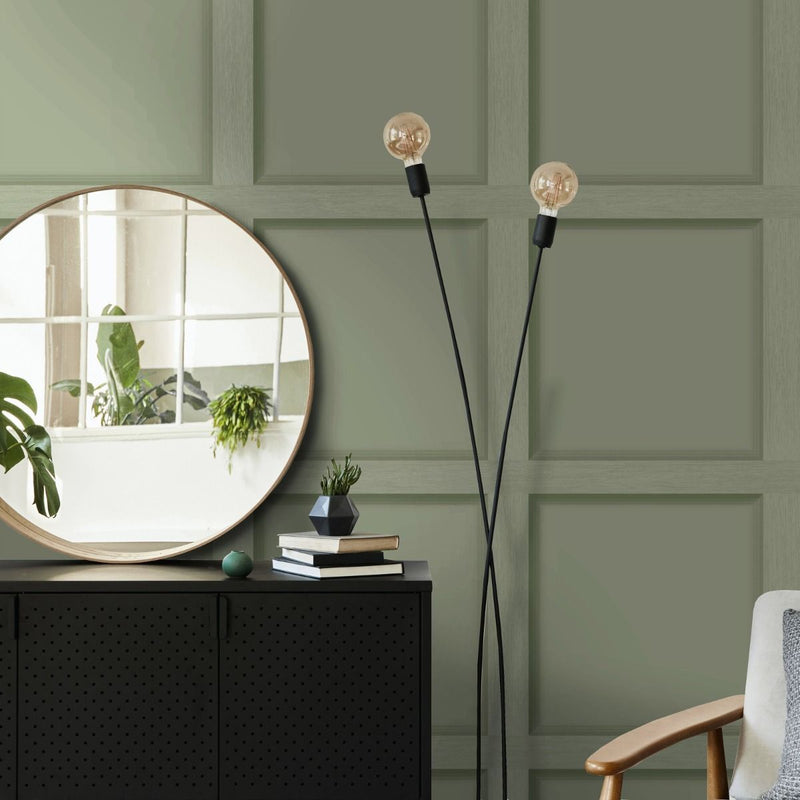 Modern Wood Panelling Wallpaper - Green - LAST ROLL