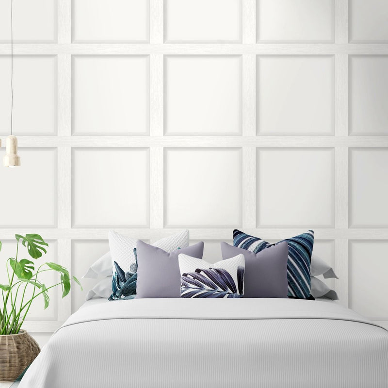 Modern Wood Paneling Wallpaper - Dove - Off White